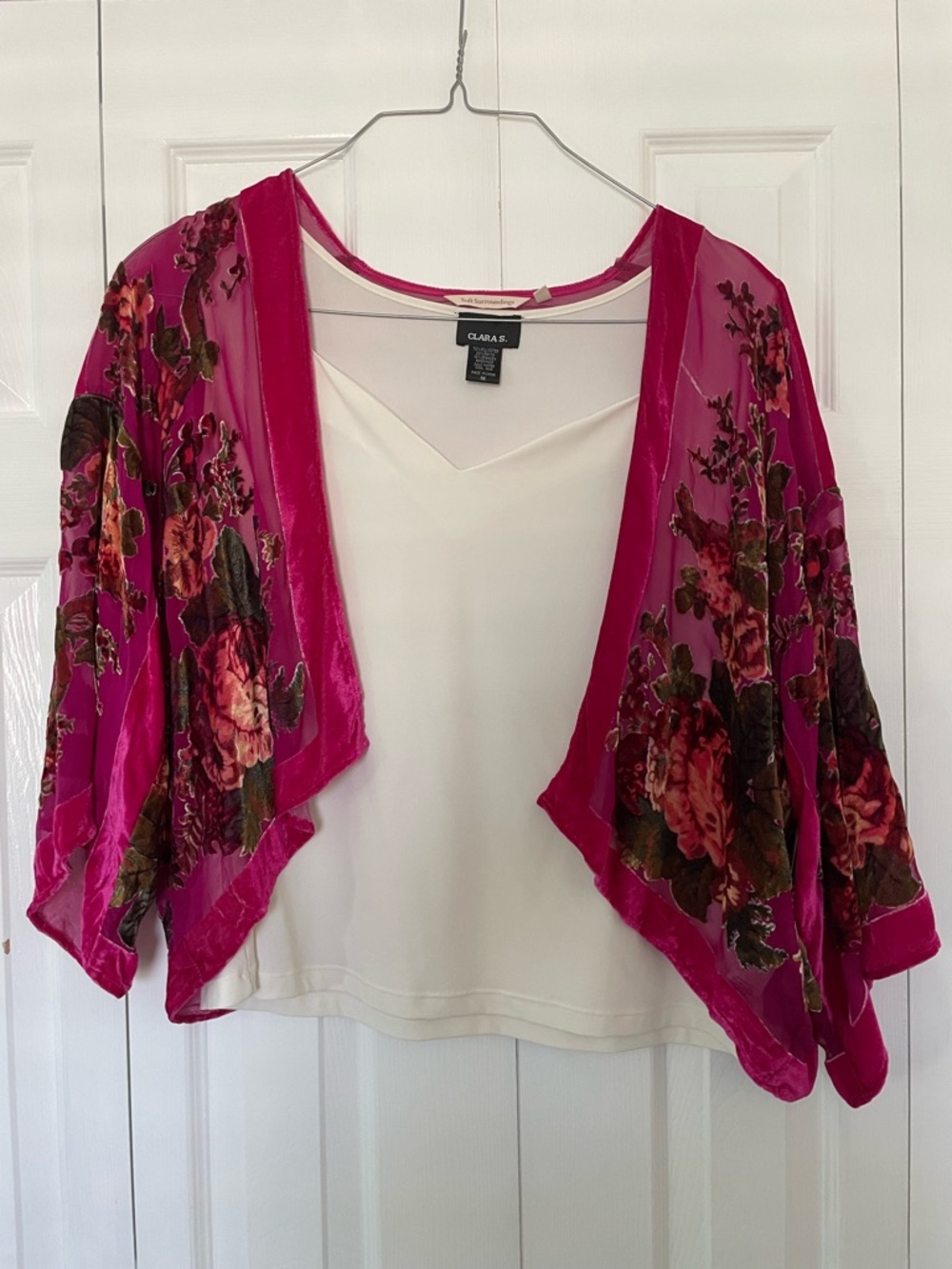 Fuchsia Floral Velvet Burnout Topper women's M silk blend goth fairy barbie